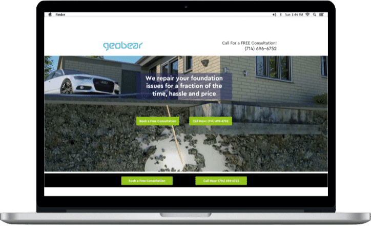 A laptop that shows the Google Ads landing page for Geobear.
